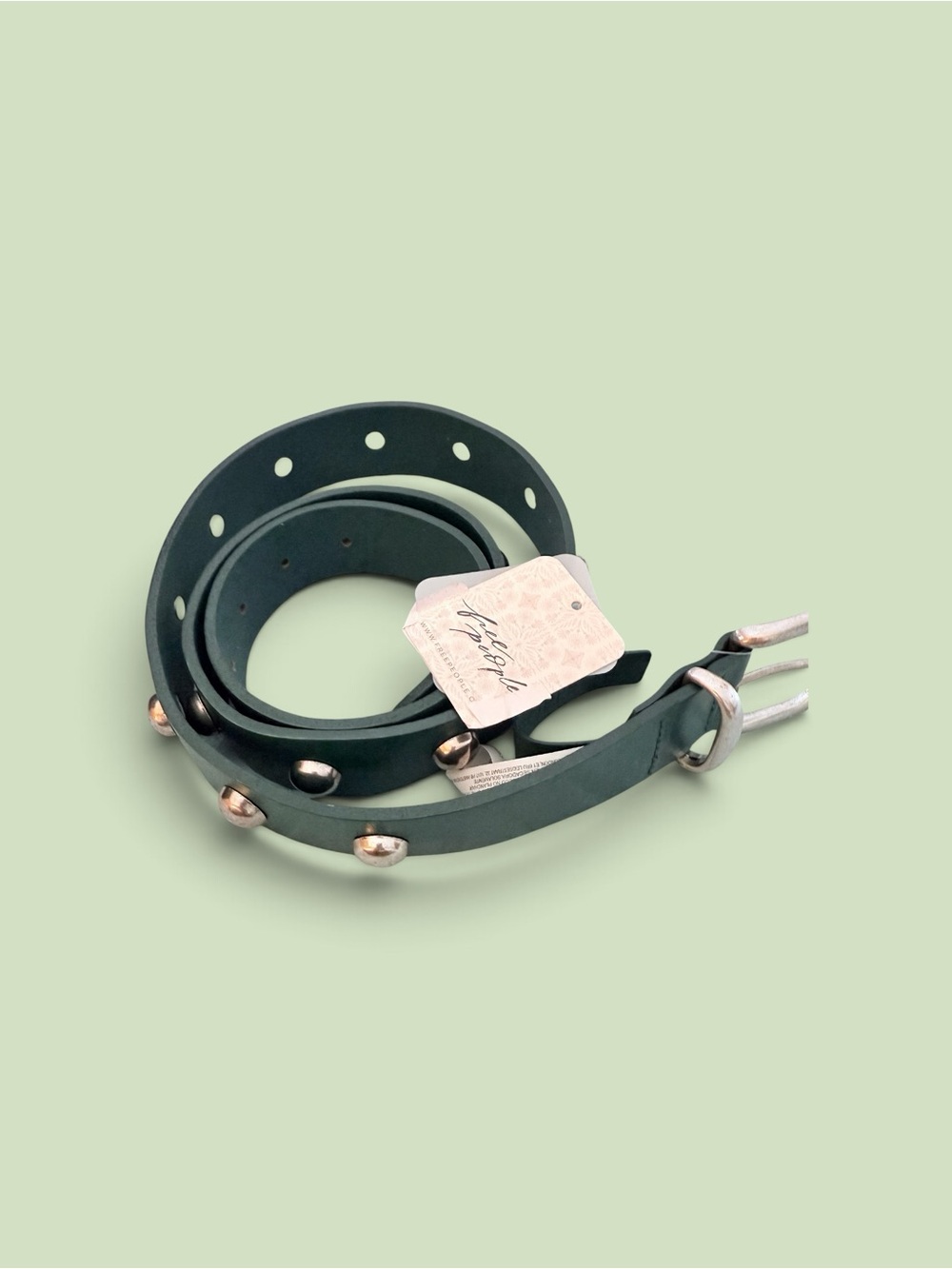 Free People Studded Dark Green Leather Belt